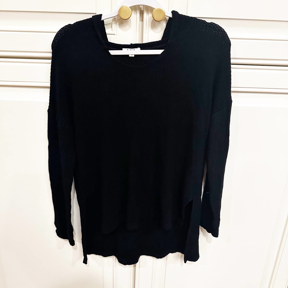 LNA Women’s Black‎ Soft Thermal Waffle Knot Pullover Hoodie Top